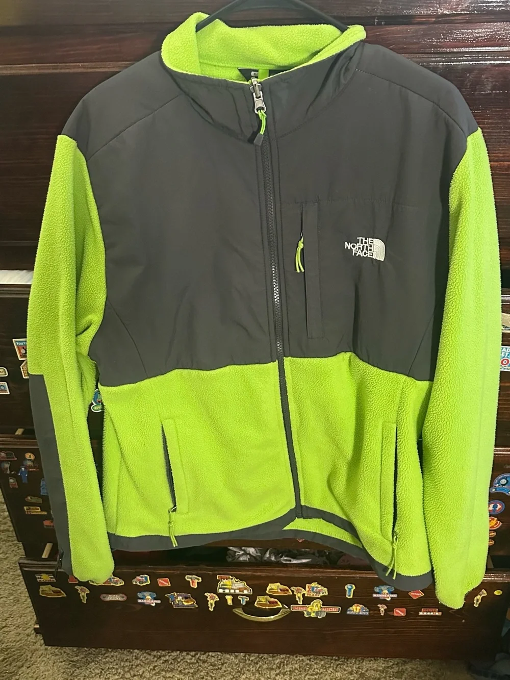 The North Face Bright Lime Green and Charcoal Fleece Jacket